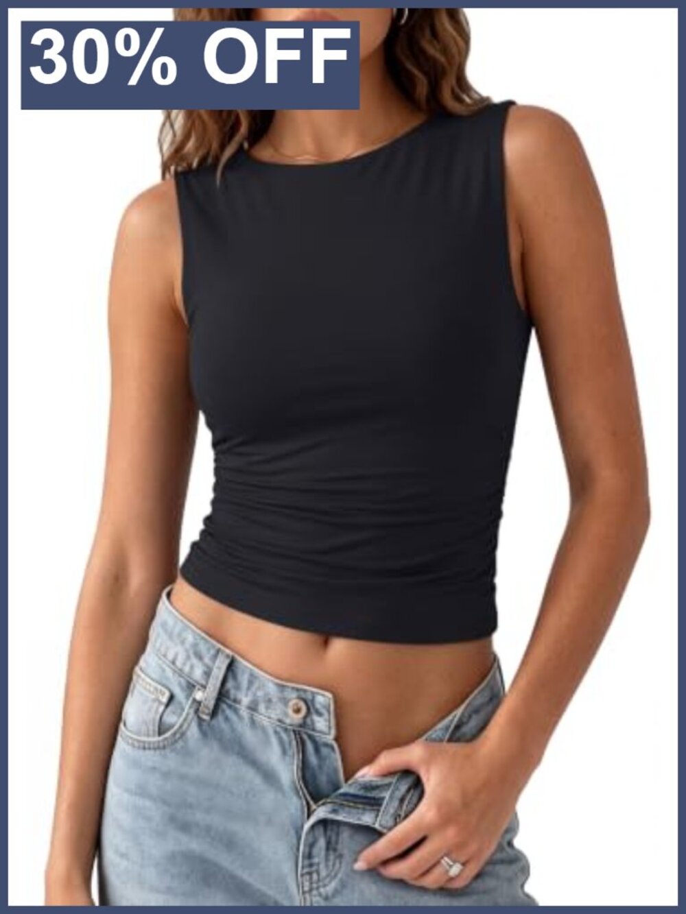 Women's Double Lined Ruched Tank Top Buttery Soft Slimming Sleeveless Summer